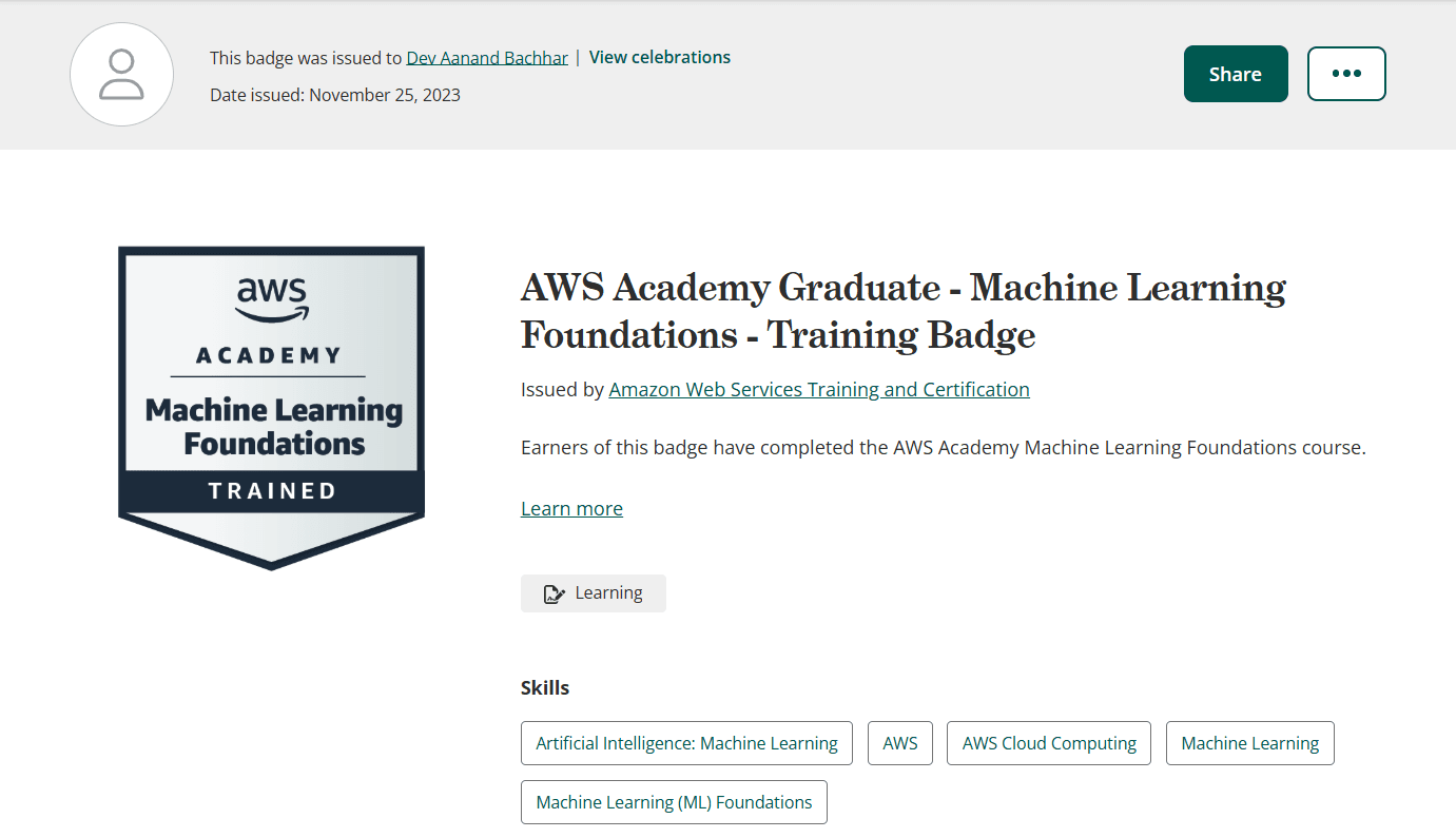 AWS Academy Graduate - Machine Learning Foundations