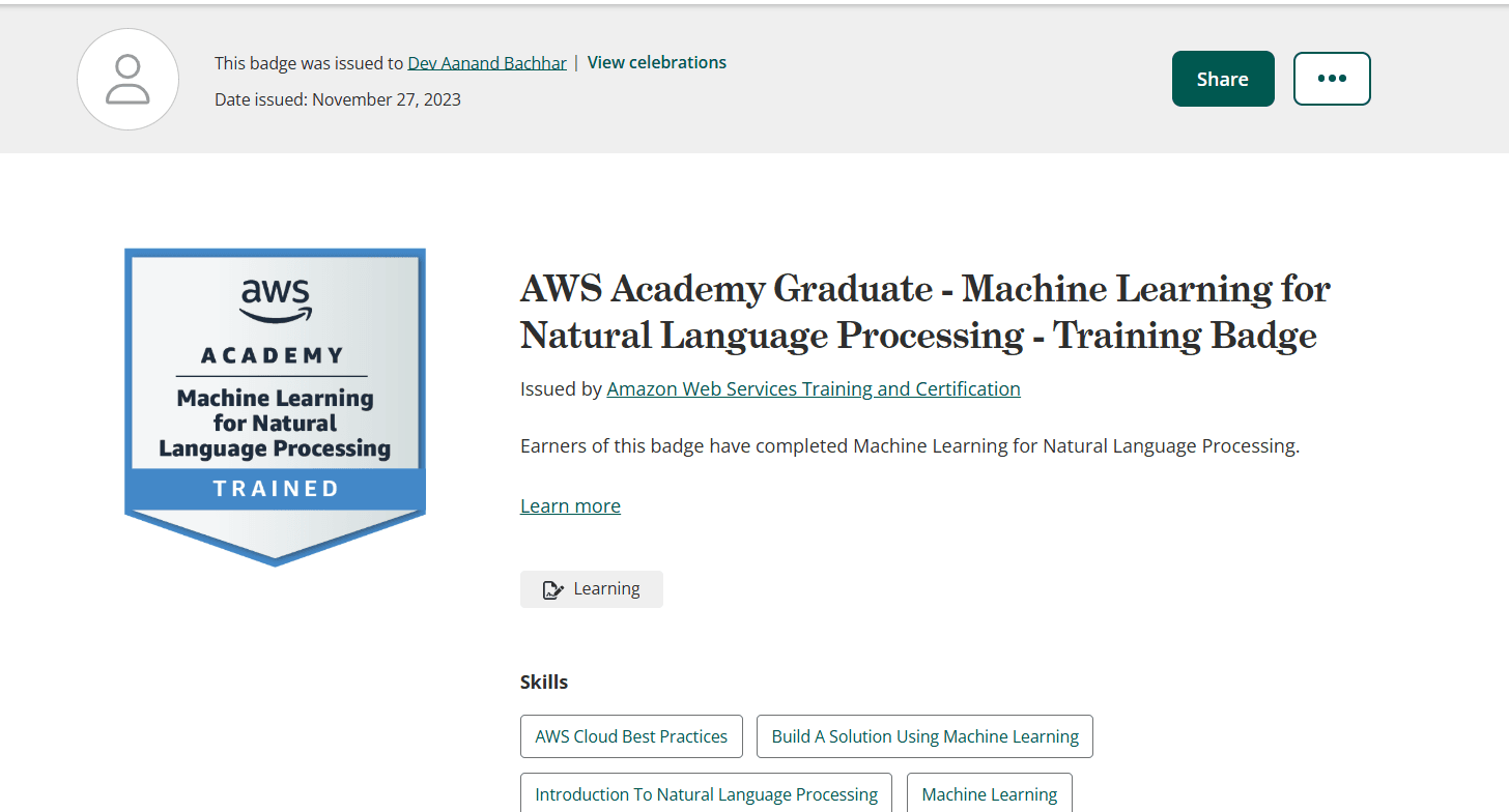AWS Academy Graduate - Machine Learning for Natural Language Processing